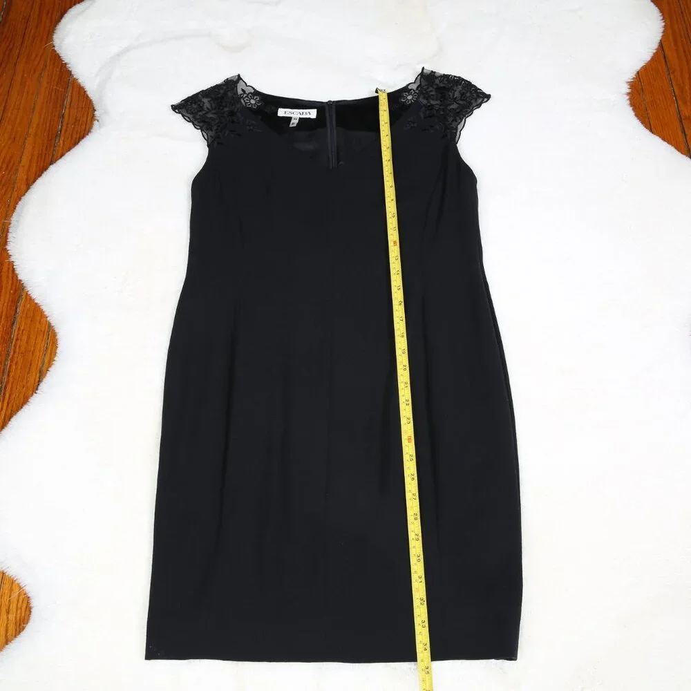 ESCADA Black Wool Blend Sheath Dress with Lace Capped Sleeves